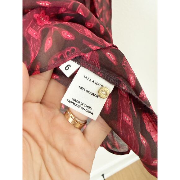 Ulla Johnson Medine Red Patterned Ruffle Silk Blouse US 6 - Picture 6 of 8